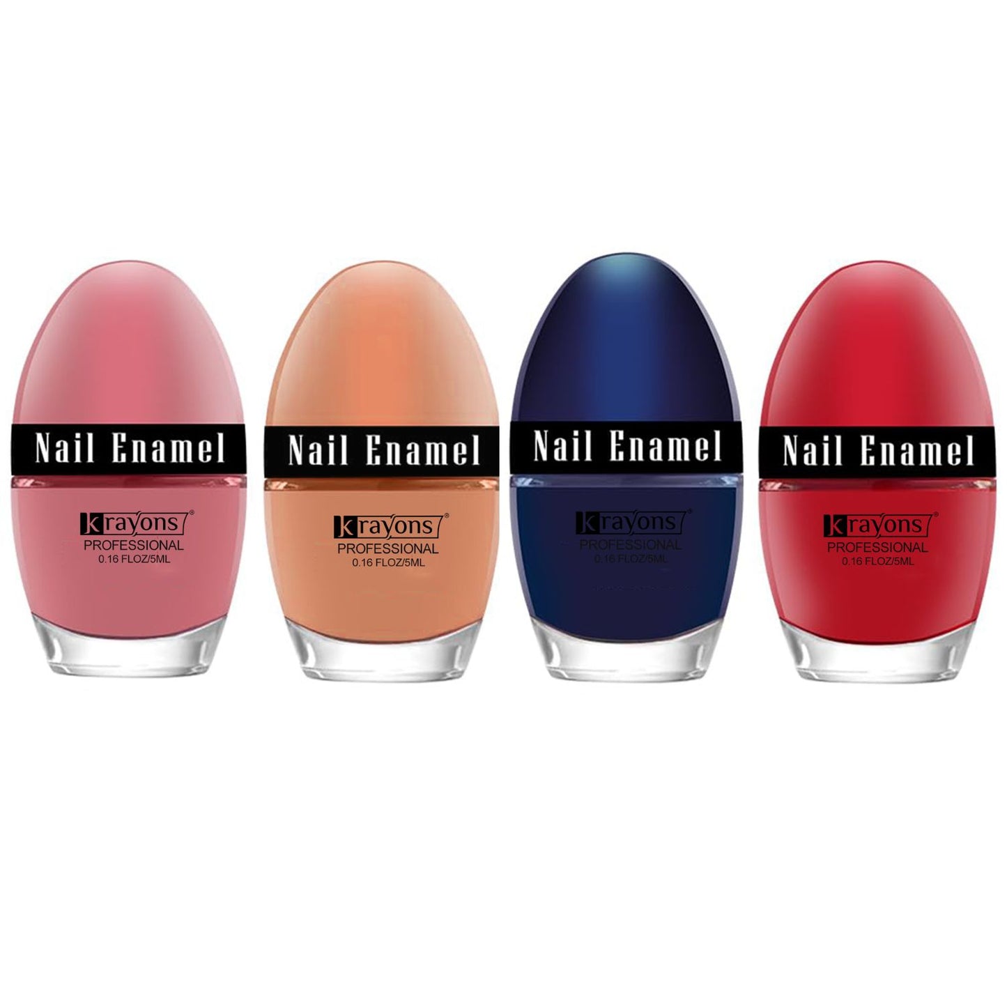 Krayons Professional Glossy Nail Paint, 5ml Each, Pack of 4 (Peach Pink, Nude Beige, Blue Ink, Blood Red)