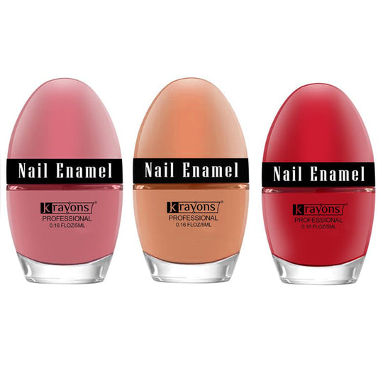 Krayons Professional Glossy Nail Paint, 5ml Each, Pack of 3 (Peach Pink, Nude Beige, Blood Red)