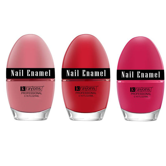 Krayons Professional Glossy Nail Paint, 5ml Each, Pack of 3 (Peach Pink, Blood Red, Fushcia Pink)