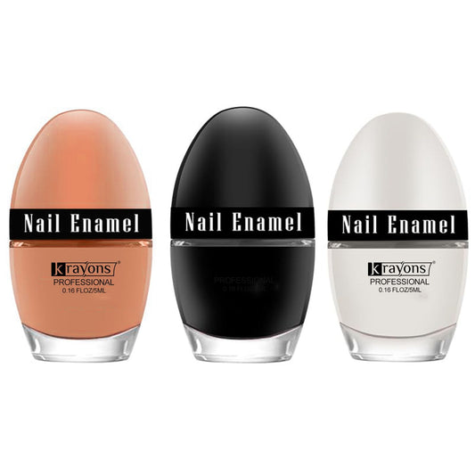 Krayons Professional Glossy Nail Paint, 5ml Each, Pack of 3 (Silver Glitter, Nude Beige, White Snow)