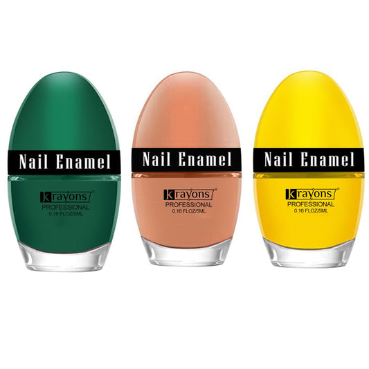 Krayons Professional Glossy Nail Paint, 5ml Each, Pack of 3 (Dark Green, Nude Beige,Lemon Yellow)