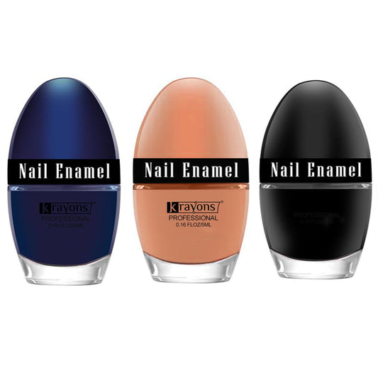 Krayons Professional Glossy Nail Paint, 5ml Each, Pack of 3 (Nude Beige, Blue Ink, Black Shadow)