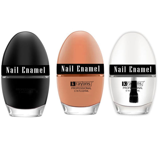 Krayons Professional Glossy Nail Paint, 5ml Each, Pack of 3 (Black Shadow, Nude Beige, Top Coat)