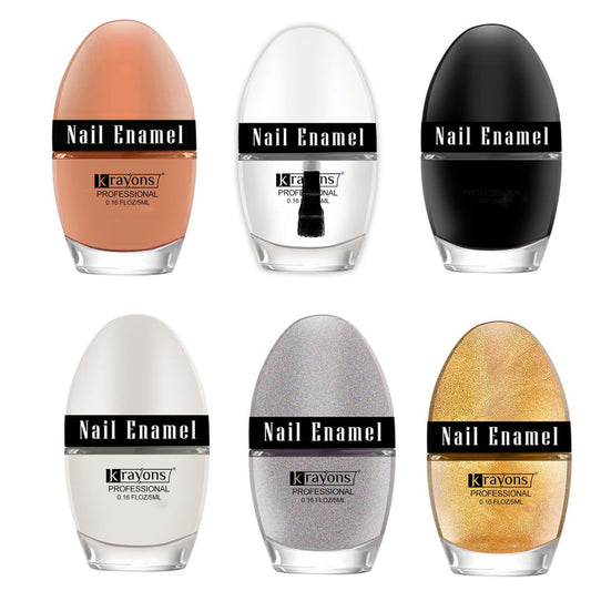 Krayons Professional Glossy Nail Paint, 5ml Each, Pack of 6 (Multicolor-1)