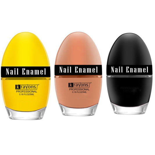 Krayons Professional Glossy Nail Paint, 5ml Each, Pack of 3 (Nude Beige, Lemon Yellow, Black Shadow)