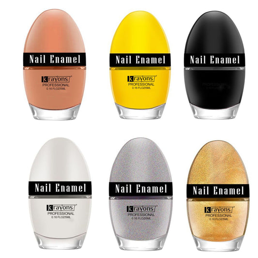 Krayons Professional Glossy Nail Paint, 5ml Each, Pack of 6 (Multicolor-6)