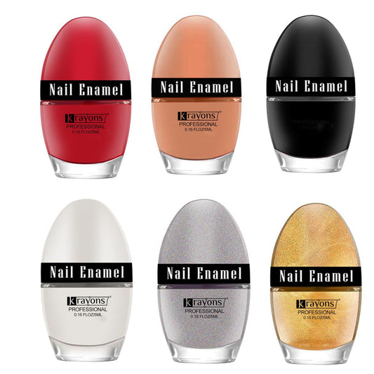 Krayons Professional Glossy Nail Paint, 5ml Each, Pack of 6 (Multicolor-4)