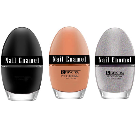 Krayons Professional Glossy Nail Paint, 5ml Each, Pack of 3 (Black Shadow, Nude Beige, Silver Glitter)