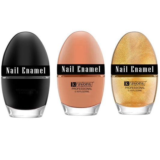 Krayons Professional Glossy Nail Paint, 5ml Each, Pack of 3 (White Snow, Nude Beige, Golden Glitter)