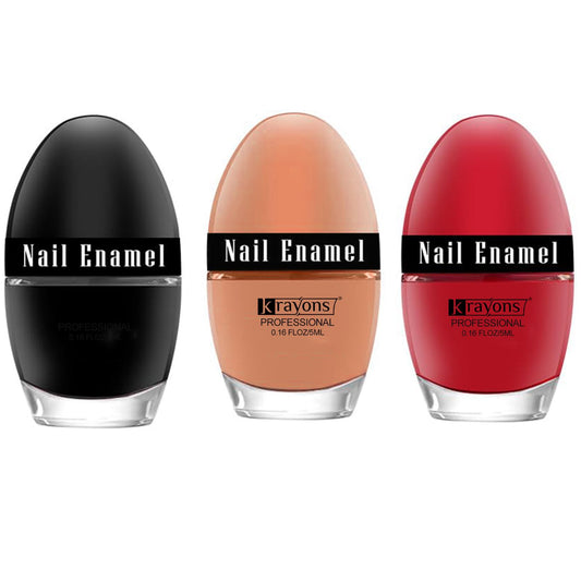 Krayons Professional Glossy Nail Paint, 5ml Each, Pack of 3 (Black Shadow, Nude Beige, Blood Red)