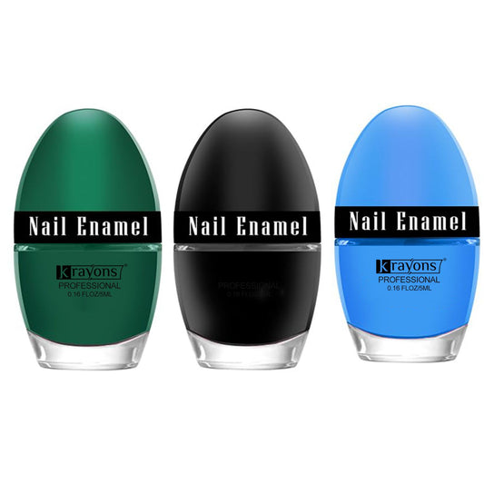 Krayons Professional Glossy Nail Paint, 5ml Each, Pack of 3 (Baby Blue, Nude Beige,  Lemon Yellow)