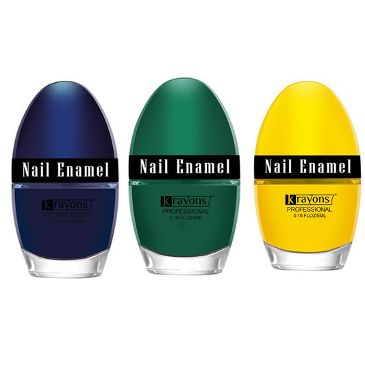 Krayons Professional Glossy Nail Paint, 5ml Each, Pack of 3 (Dark Green, Blue Ink, Lemon Yellow)