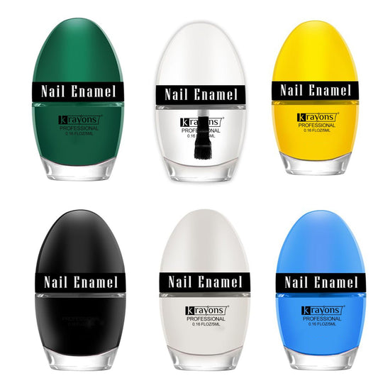 Krayons Professional Glossy Nail Paint, 5ml Each, Pack of 6 (Multicolor-12)