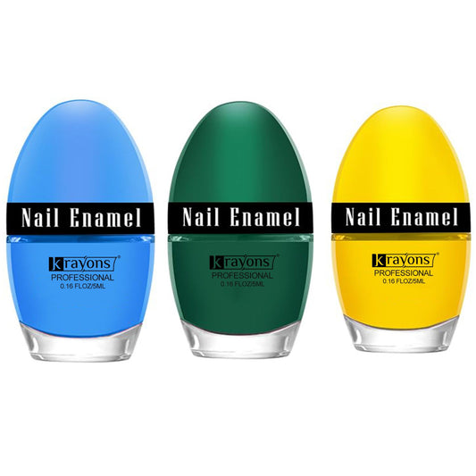Krayons Professional Glossy Nail Paint, 5ml Each, Pack of 3 (Baby Blue, Dark Green, Lemon Yellow)