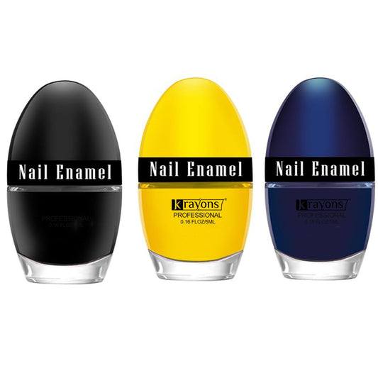 Krayons Professional Glossy Nail Paint, 5ml Each, Pack of 3 (Blue Ink, Black Shadow, Lemon Yellow)