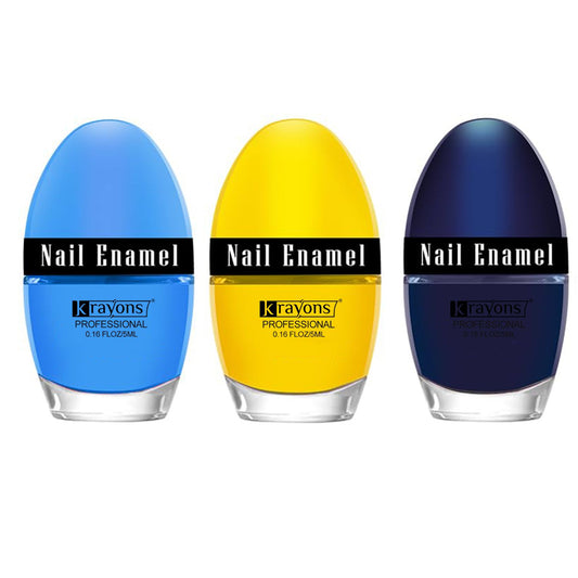Krayons Professional Glossy Nail Paint, 5ml Each, Pack of 3 (Blue Ink, Lemon Yellow, Baby Blue)