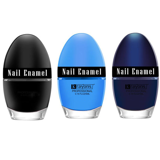 Krayons Professional Glossy Nail Paint, 5ml Each, Pack of 3 (Blue Ink, Black Shadow, Baby Blue)