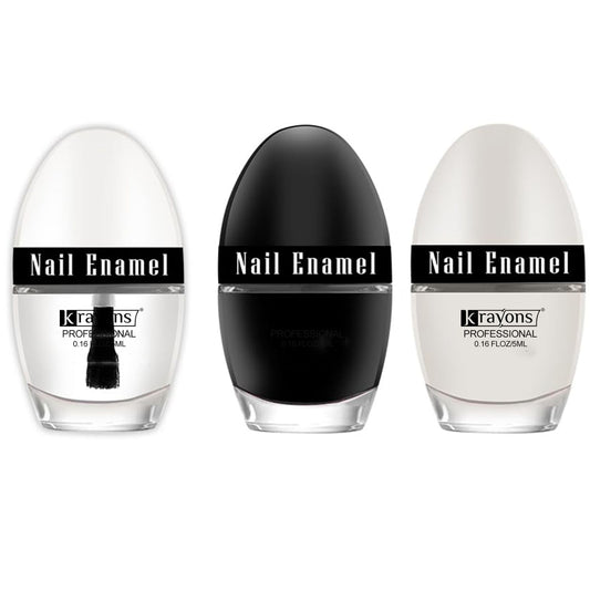 Krayons Professional Glossy Nail Paint, 5ml Each, Pack of 3 (Silver Glitter, Black Shadow, White Snow)