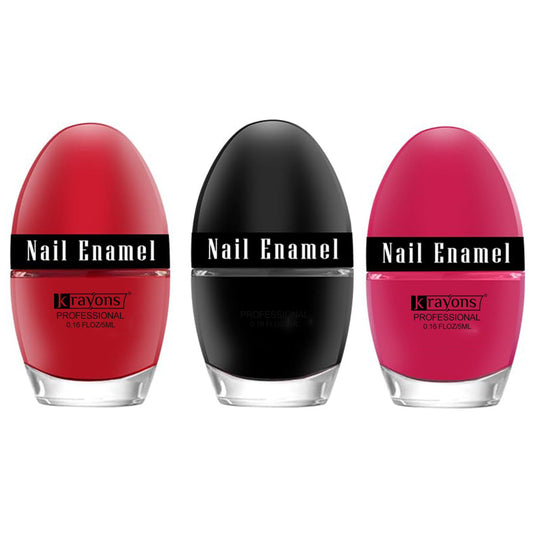 Krayons Professional Glossy Nail Paint, 5ml Each, Pack of 3 (Black Shadow, Blood Red, Fushcia Pink)