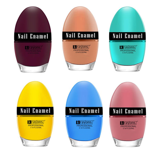 Krayons Professional Glossy Nail Paint, 5ml Each, Pack of 6 (Multicolor-10)