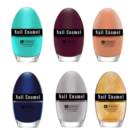 Krayons Professional Glossy Nail Paint, 5ml Each, Pack of 6 (Multicolor-13)
