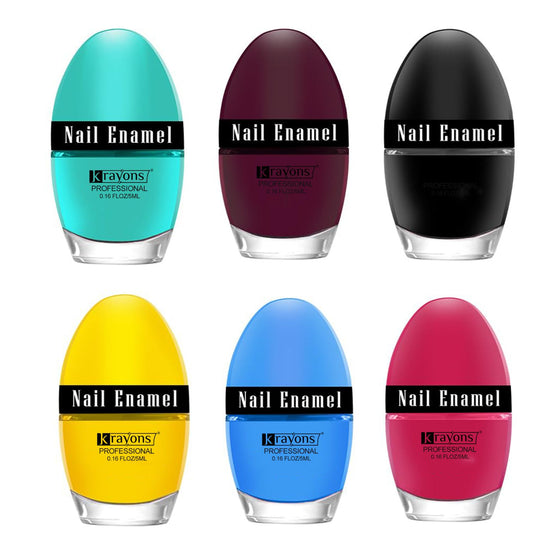 Krayons Professional Glossy Nail Paint, 5ml Each, Pack of 6 (Multicolor-20)