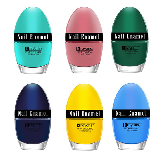 Krayons Professional Glossy Nail Paint, 5ml Each, Pack of 6 (Multicolor-5)