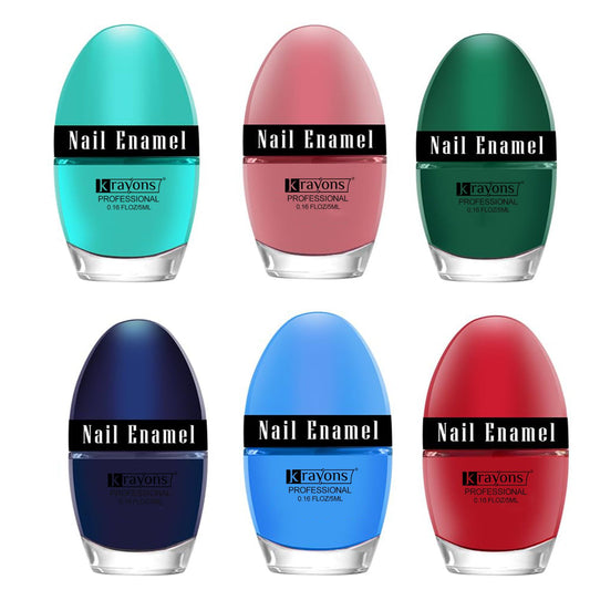 Krayons Professional Glossy Nail Paint, 5ml Each, Pack of 6 (Multicolor-7)