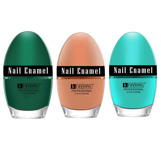 Krayons Professional Glossy Nail Paint, 5ml Each, Pack of 3 (Cyan, Nude Beige, Dark Green)