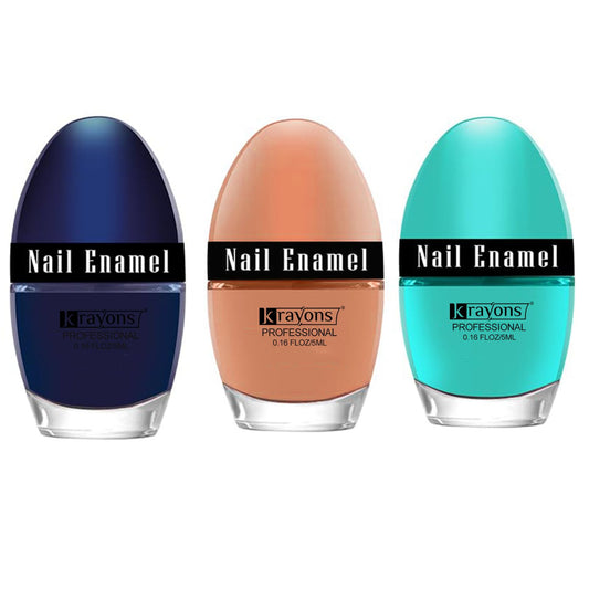Krayons Professional Glossy Nail Paint, 5ml Each, Pack of 3 (Cyan, Nude Beige, Blue Ink)