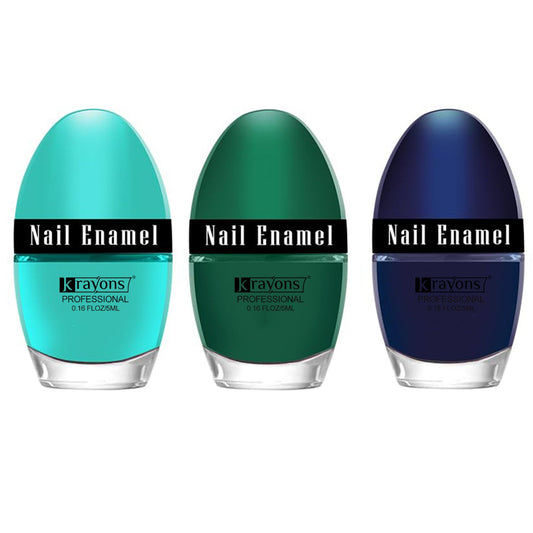 Krayons Professional Glossy Nail Paint, 5ml Each, Pack of 3 (Cyan, Dark Green, Blue Ink)