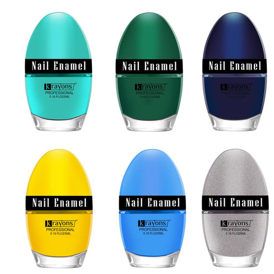 Krayons Professional Glossy Nail Paint, 5ml Each, Pack of 6 (Multicolor-16)