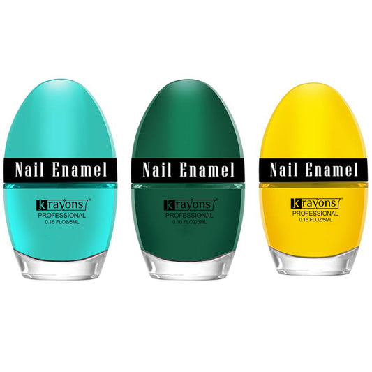 Krayons Professional Glossy Nail Paint, 5ml Each, Pack of 3 (Cyan, Dark Green, Lemon Yellow)