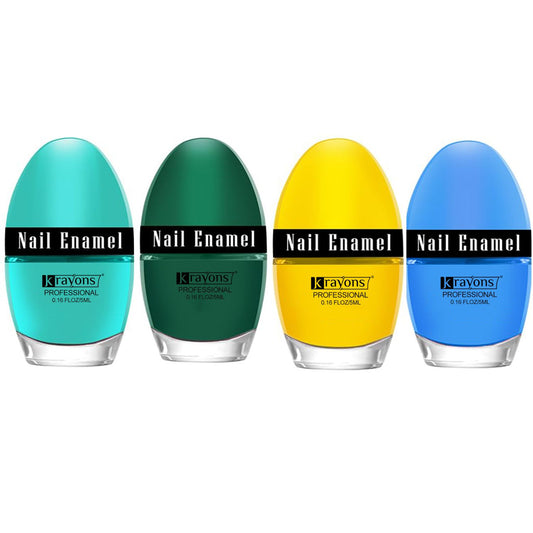 Krayons Professional Glossy Nail Paint, 5ml Each, Pack of 4 (Cyan, Dark Green, Lemon Yellow, Baby Blue)