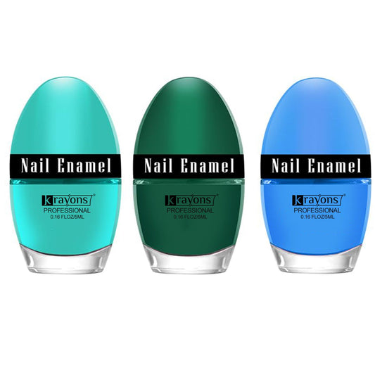 Krayons Professional Glossy Nail Paint, 5ml Each, Pack of 3 (Cyan, Dark Green, Baby Blue)