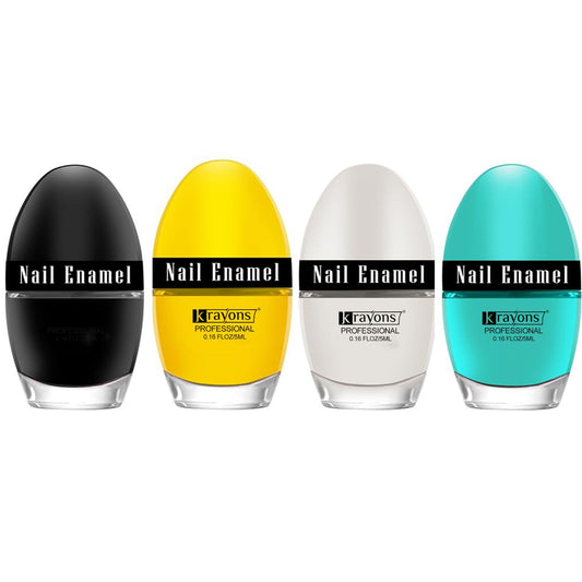 Krayons Professional Glossy Nail Paint, 5ml Each, Pack of 4 (Cyan, Lemon Yellow, White Snow, Black Shadow)