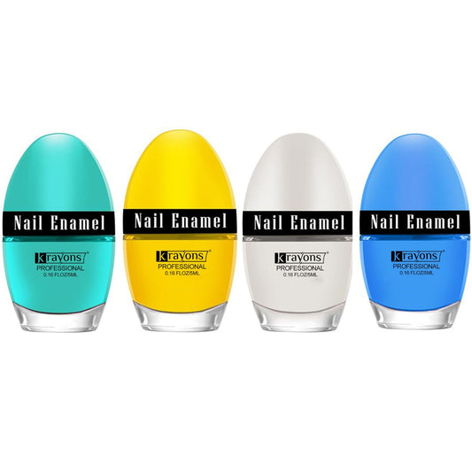 Krayons Professional Glossy Nail Paint, 5ml Each, Pack of 4 (Cyan, Lemon Yellow, White Snow, Baby Blue)