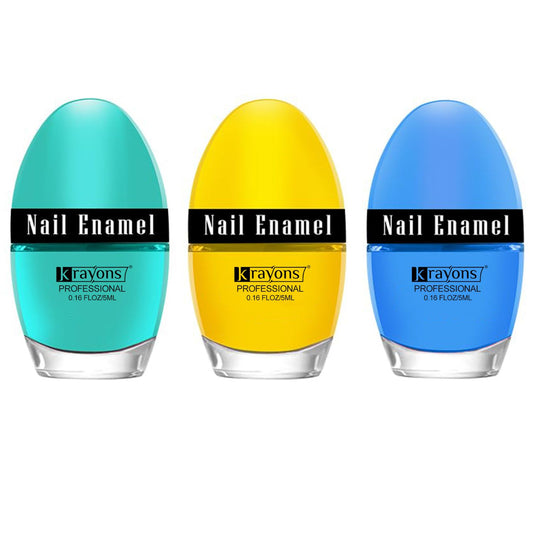Krayons Professional Glossy Nail Paint, 5ml Each, Pack of 3 (Cyan, Lemon Yellow, Baby Blue)
