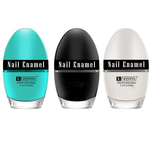 Krayons Professional Glossy Nail Paint, 5ml Each, Pack of 3 (Cyan, Black Shadow, White Snow)