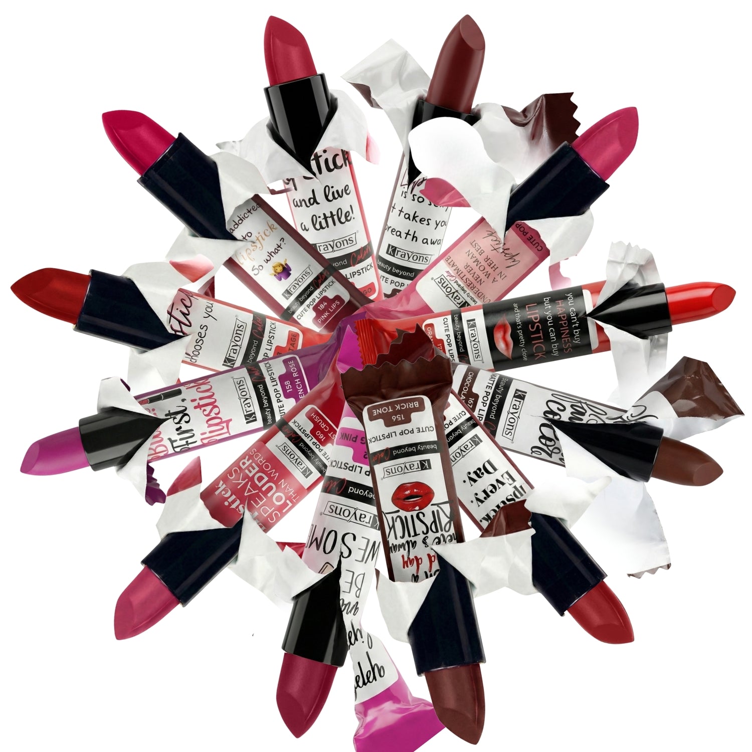 Load video: Krayons Cute Pop 12pc Lipstick Combo Packaging and Swatches