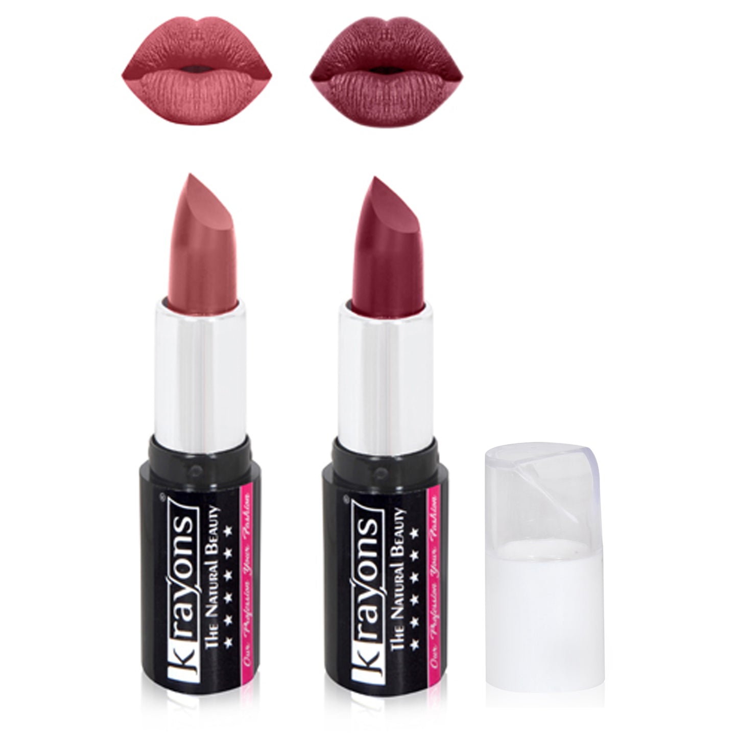 Krayons White Secret Moisturizing Matte lipstick, Waterproof, Long lasting, Coral Nude, Moody Maroon, 4gm Each, Combo (Pack of 2)