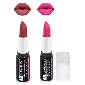 Krayons White Secret Moisturizing Matte lipstick, Waterproof, Long lasting, Blush Pink, Haze Nude, 4gm Each, Combo (Pack of 2)