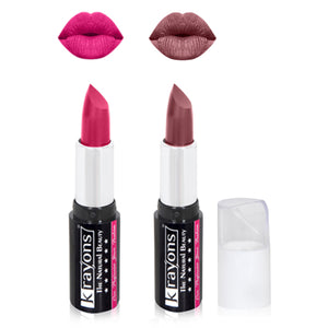 Krayons White Secret Moisturizing Matte lipstick, Waterproof, Long lasting, Pink Rouge, Burgundy, 4gm Each, Combo (Pack of 2)