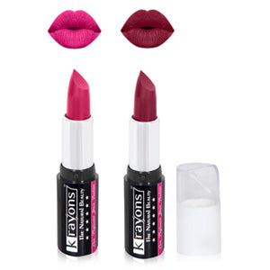 Krayons White Secret Moisturizing Matte lipstick, Waterproof, Long lasting, Pink Rouge, Plum Pink, 4gm Each, Combo (Pack of 2)