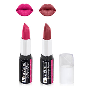 Krayons White Secret Moisturizing Matte lipstick, Waterproof, Long lasting, Pink Rouge, Haze Nude, 4gm Each, Combo (Pack of 2)