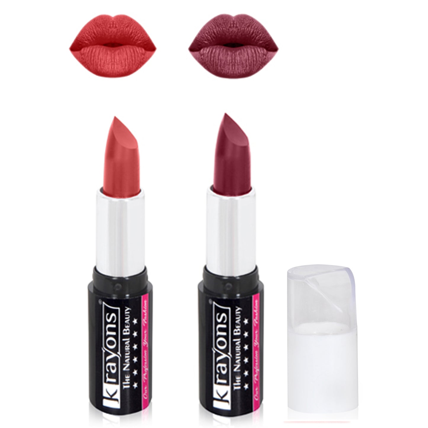 Krayons White Secret Moisturizing Matte lipstick, Waterproof, Long lasting, Indian Red, Moody Maroon, 4gm Each, Combo (Pack of 2)