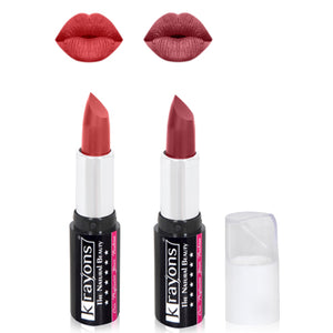Krayons White Secret Moisturizing Matte lipstick, Waterproof, Long lasting, Indian Red, Haze Nude, 4gm Each, Combo (Pack of 2)