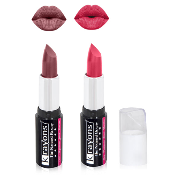 Krayons White Secret Moisturizing Matte lipstick, Waterproof, Long lasting, Pink Flower, Burgundy, 4gm Each, Combo (Pack of 2)