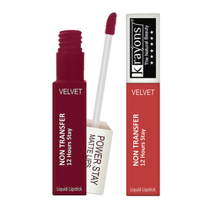 Krayons Power Stay Nontransfer 12hrs Stay Matte Liquid Lipstick, Mask Proof, 4ml Each, Combo, Pack of 2 (Burnt Orange, Maroon Magic)
