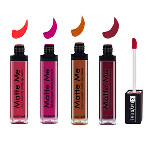 Krayons Matte Me Ultra Smooth Matte Liquid Lip Color, Mask Proof, Waterproof, Longlasting, 5ml Each, Combo, Pack of 4 (Sunset Orange, Pink Fever, Coffee Creme, Majestic Maroon)